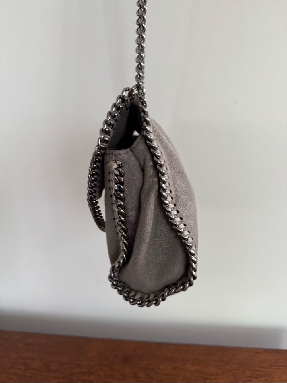Stella McCartney Gray Chain-Trim Falabella Crossbody Flap Bag w/COA - Picture 12 of 13